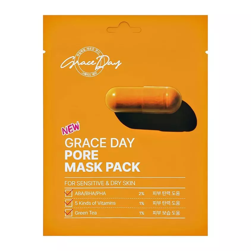 Маска для сужения пор с витаминами AHA-кислотами GRACE DAY Pore Mask Pack